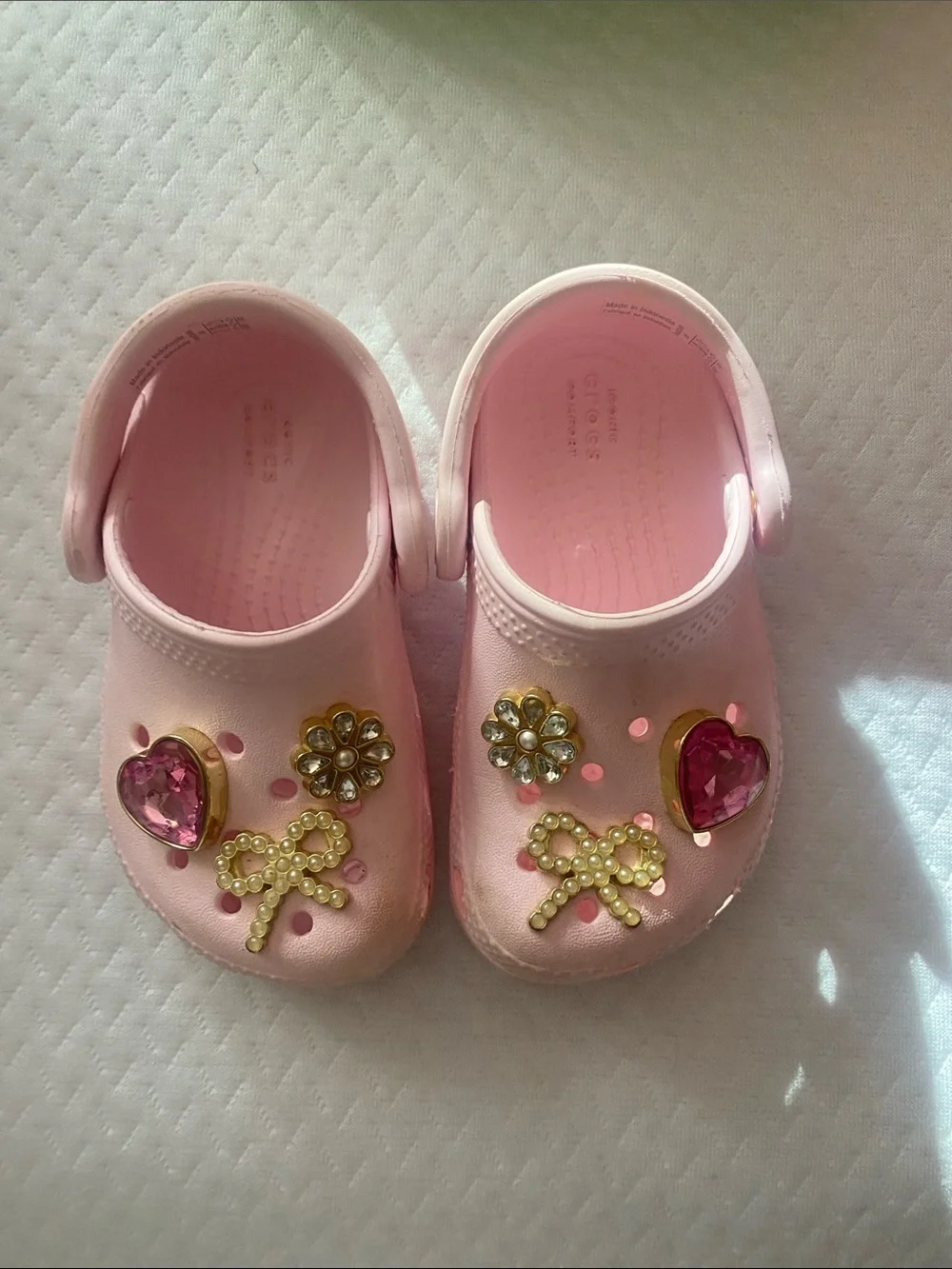 CROCS Kids Pink Clog Sandals with Jewel & Bow Charms